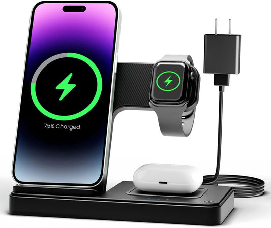 Wireless Charger iPhone Charging Station: 3 in 1 Charger Stand Multiple Devices for Apple - iPhone 17 16e 16 15 14 Pro Max 13 12 11 - Watch 10 9 8 7