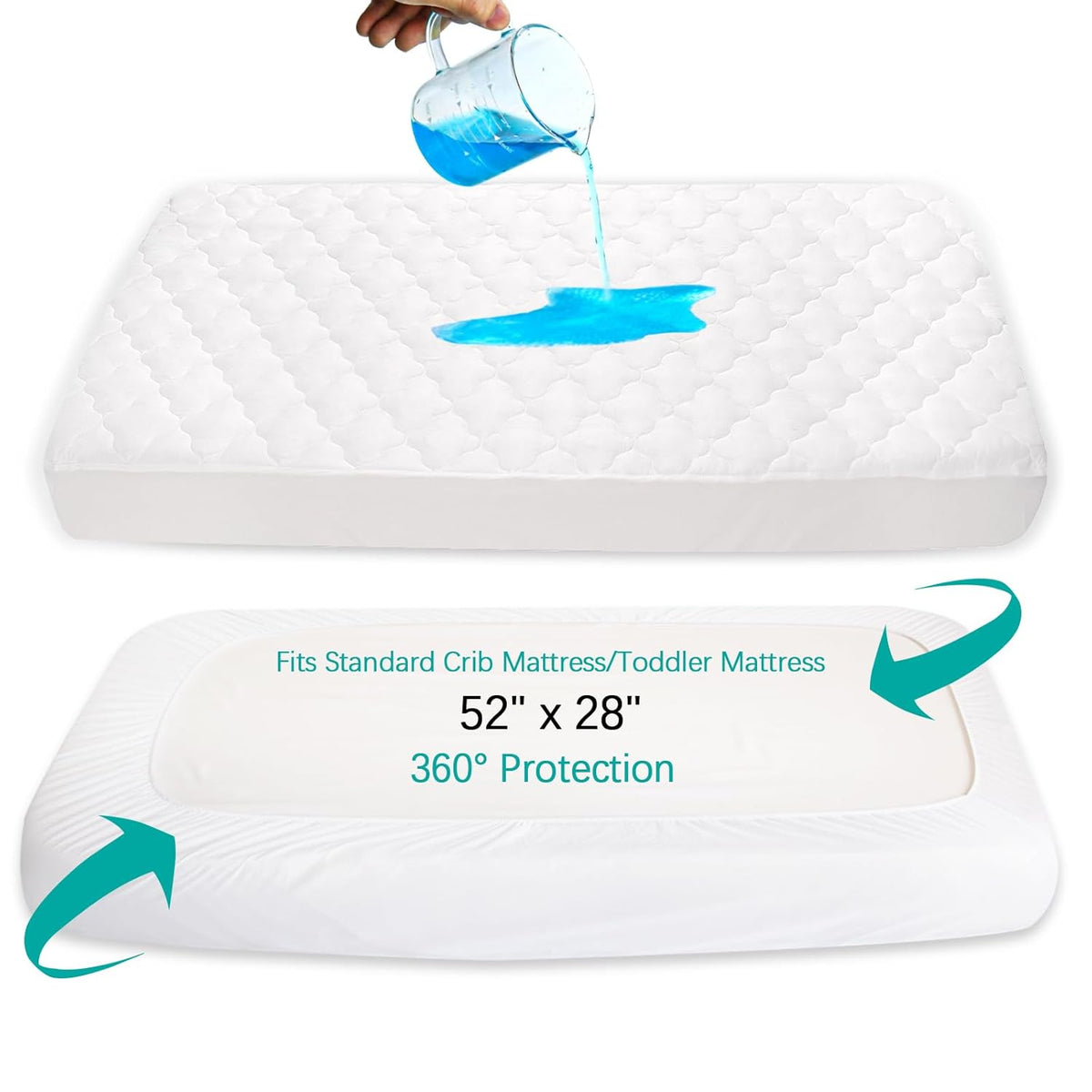 Crib Mattress Protector Sheets Fitted Waterproof Crib Mattress Pad Cover, Noiseless & Machine Wash 100% Absorbent Crib/Toddler Mattress Protector