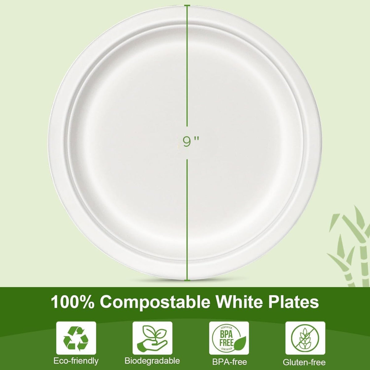 100% Compostable 5X Stronger Round 9-Inch 125 Count & 10-Inch 150Count Paper Plates| Disposable Biodegradable Bagasse Microwave-Safe, Soak-Proof, Cut