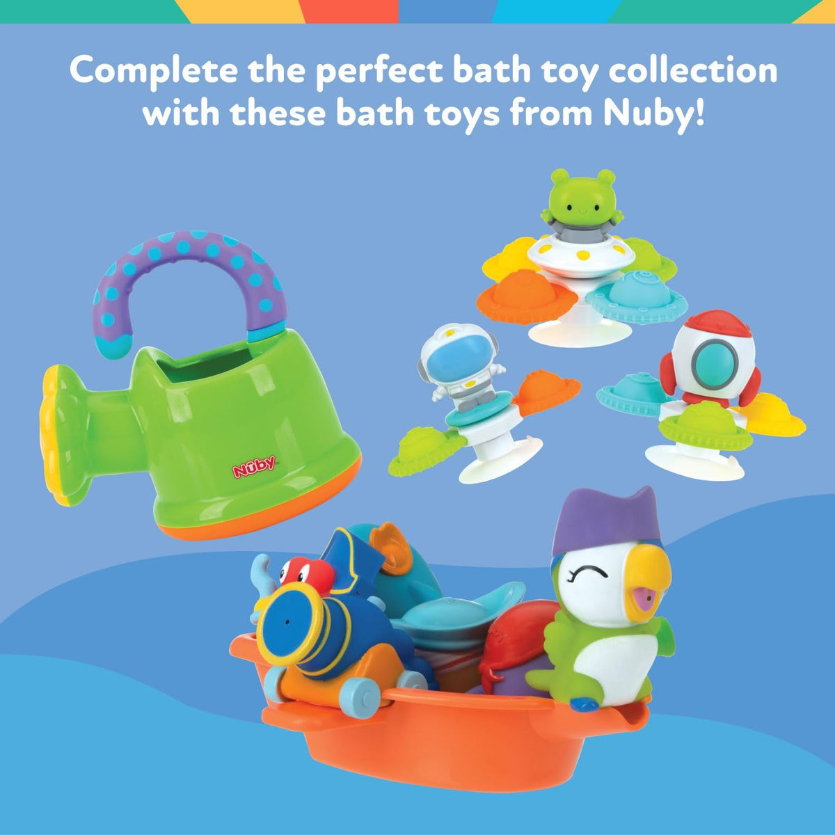 Nuby Floating Octopus with 3 Hoopla Rings - Baby & Toddler Bath Toy - No Hole Design Keeps Moisture Out - Fine Motor Skills - 18+ Months - Great Baby