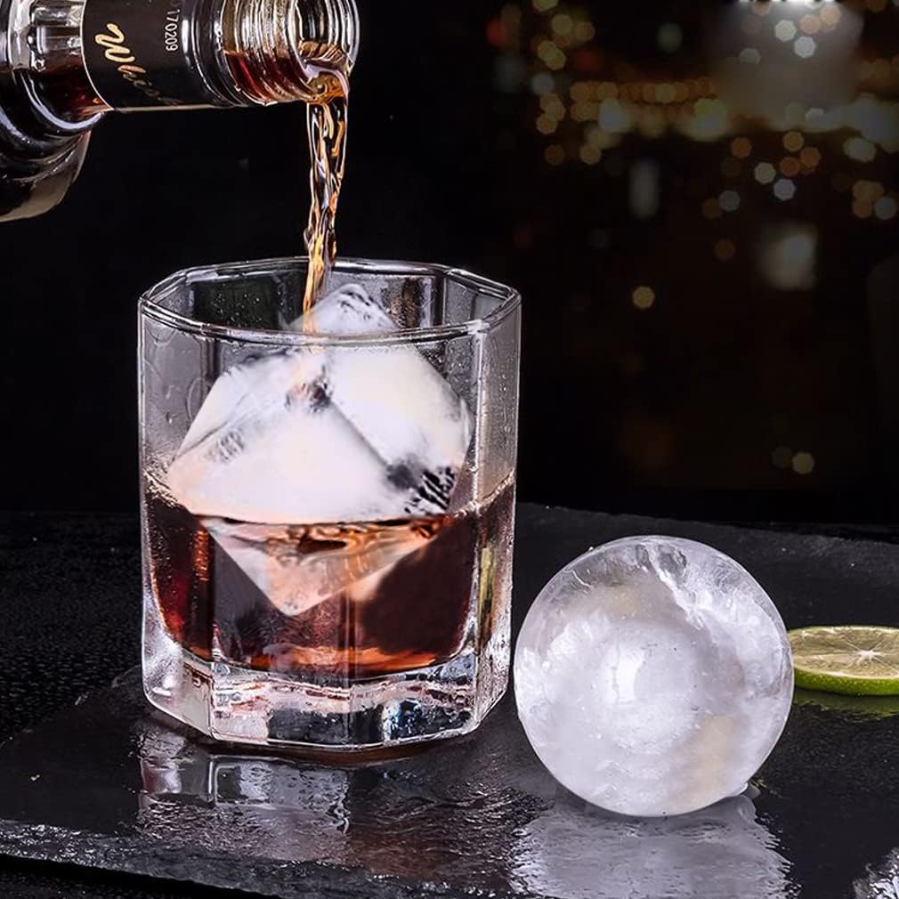 ROTTAY Ice Cube Trays (Set of 2), Sphere Ice Ball Maker with Lid & Large Square Ice Cube Maker for Whiskey, Cocktails and Homemade, Keep Drinks