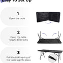Folding Table 6ft Portable Heavy Duty Plastic Fold-in-Half 6 Foot Foldable Table Utility Dining Indoor Outdoor with Carrying Handle for Camping