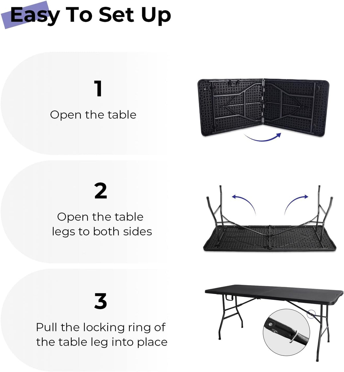 Folding Table 6ft Portable Heavy Duty Plastic Fold-in-Half 6 Foot Foldable Table Utility Dining Indoor Outdoor with Carrying Handle for Camping