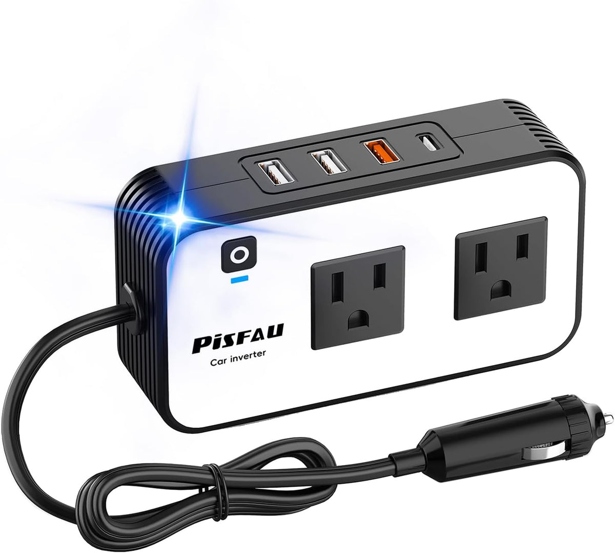 200W Car Power Inverter, PiSFAU DC 12V to 110V AC Car Plug Adapter Outlet with [20W USB-C] /USB-Fast Charger(18W) / 4.8A Dual USB/car Charger for