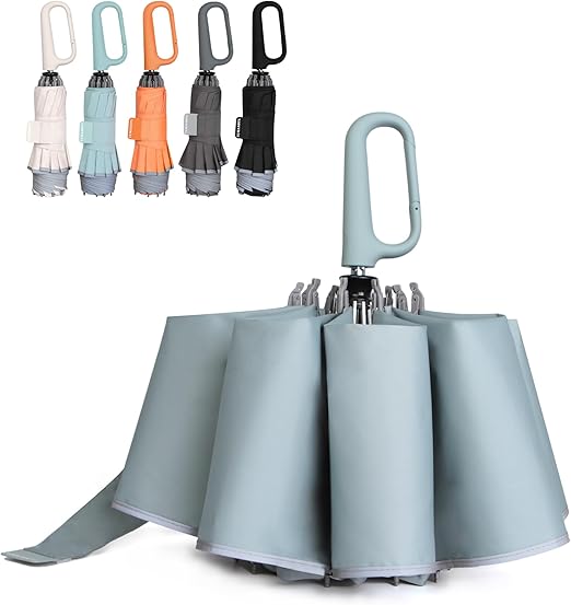 QWB TUMAAOTU Inverted Umbrella with Carabiner Handle, Compact Wind Proof Umbrellas For Rain and Sun Protection, Portable Reverse Folding Umbrella
