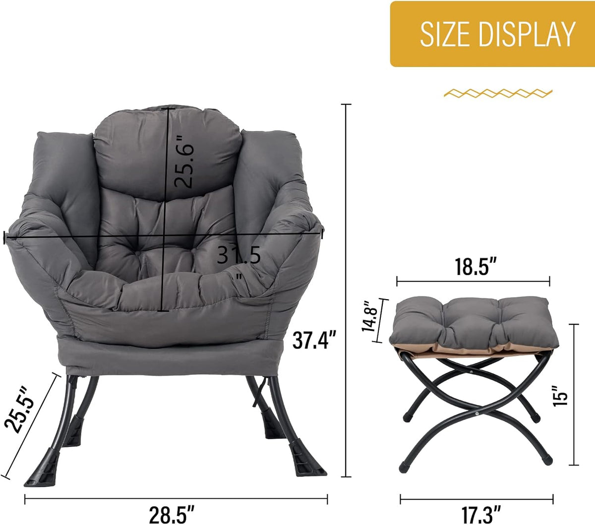 Welnow Lazy Chair with Ottoman, Modern Lounge Accent Chair with Armrests and a Side Pocket, Leisure Sofa Armchair, Reading Armchair with Footrest for
