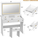 COMHOMA Makeup Vanity Desk with Mirror and Lights, Vanity Table and Chair Set with 5 Drawers and Charging Station, Bedroom Dresser LED Mirror