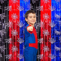 Bupelo Spider Web Birthday Decorations, 2 Pack Spider Party Supplies 3.3x6.6ft Tinsel Foil Fringe Curtains, Red Black, and Blue Photo Booth Prop