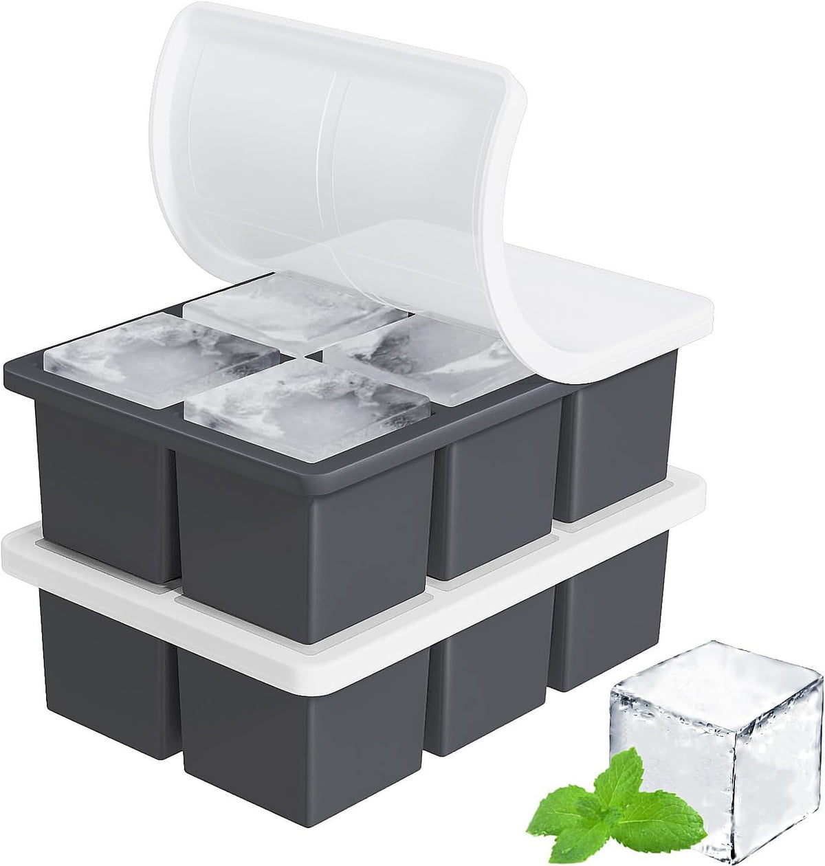 Large Ice Cube Tray for Whiskey: FDDBI Silicone Ice Cube Trays with Lid - 2Pack Big Square Old Fashioned Ice Cube Maker for Cocktail - 2inch Huge
