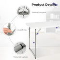 Folding Table 4 Foot Portable Heavy Duty Plastic Fold-in-Half Utility Table Small Indoor Outdoor Adjustable Height Folding with Carrying Handle