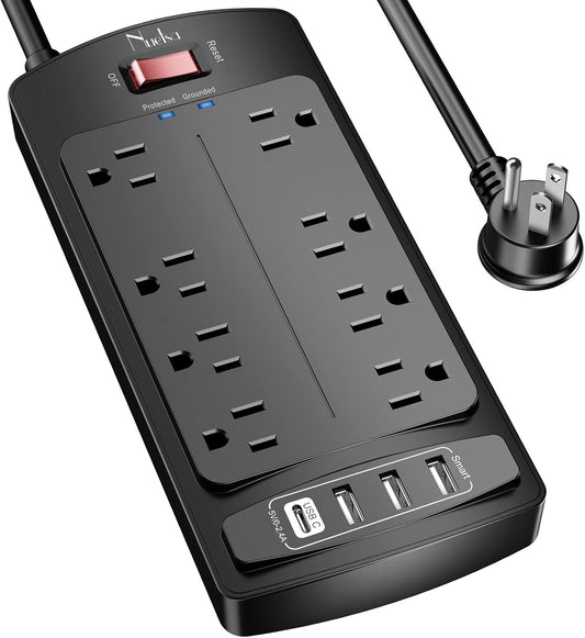 Surge Protector Power Strip - Nuetsa Flat Plug Extension Cord with 8 Outlets and 4 USB Ports, 6 Feet Power Cord (1625W/13A), 2700 Joules, ETL Listed