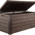 Keter Westwood 150 Gallon Deck Box Organizer, Doubles as 2-Person Bench Seat, Brown – Large Resin Outdoor Storage and Seating with Lockable Lid for