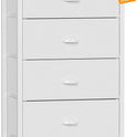 Furnulem White Tall Dresser for Bedroom,Vertical Storage Tower Unit and End Table with 6 Fabric Drawers, Nightstand Furniture with Drawer Organizer