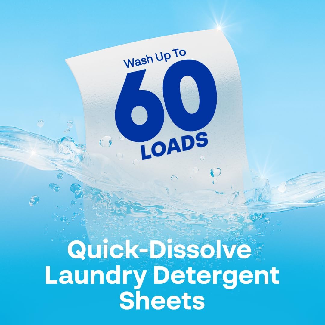 Earth Breeze Laundry Detergent Sheets Fresh Scent - 60 Loads Eco Liquidless Soap - Travel-Friendly for Hot & Cold Cycles, Tackles Tough Stains