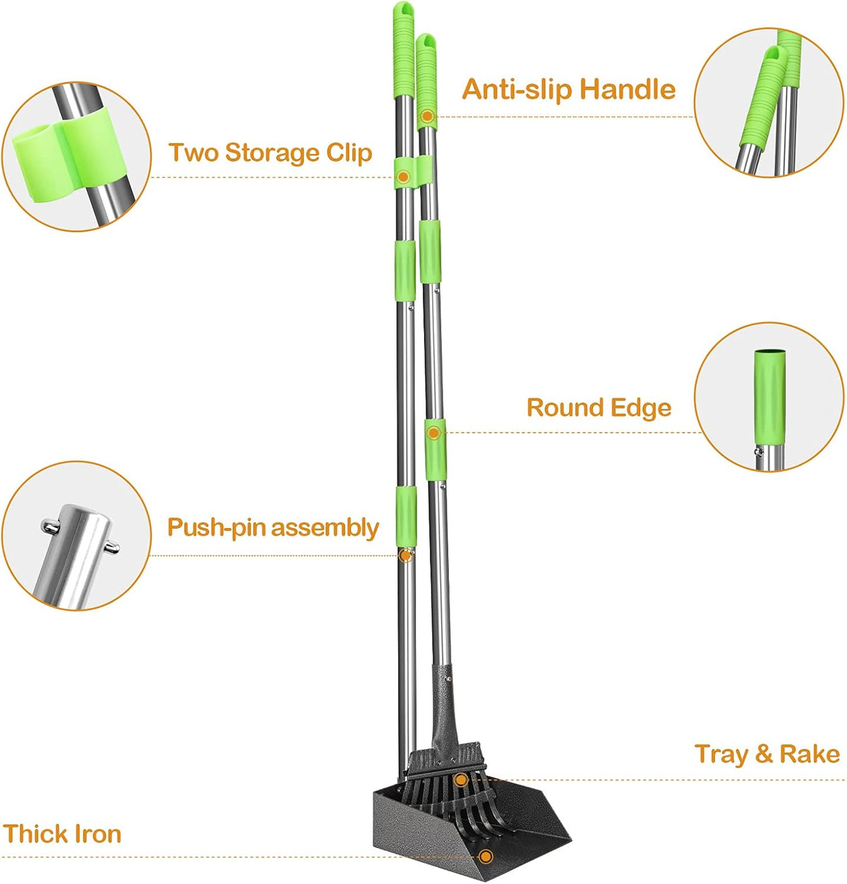 TOOGE Pooper Scooper, Dog Pooper Scooper Long Handle Stainless Metal Tray and Rake for Medium Small Dogs Heavy Duty Pet Supplies to Use for Grass