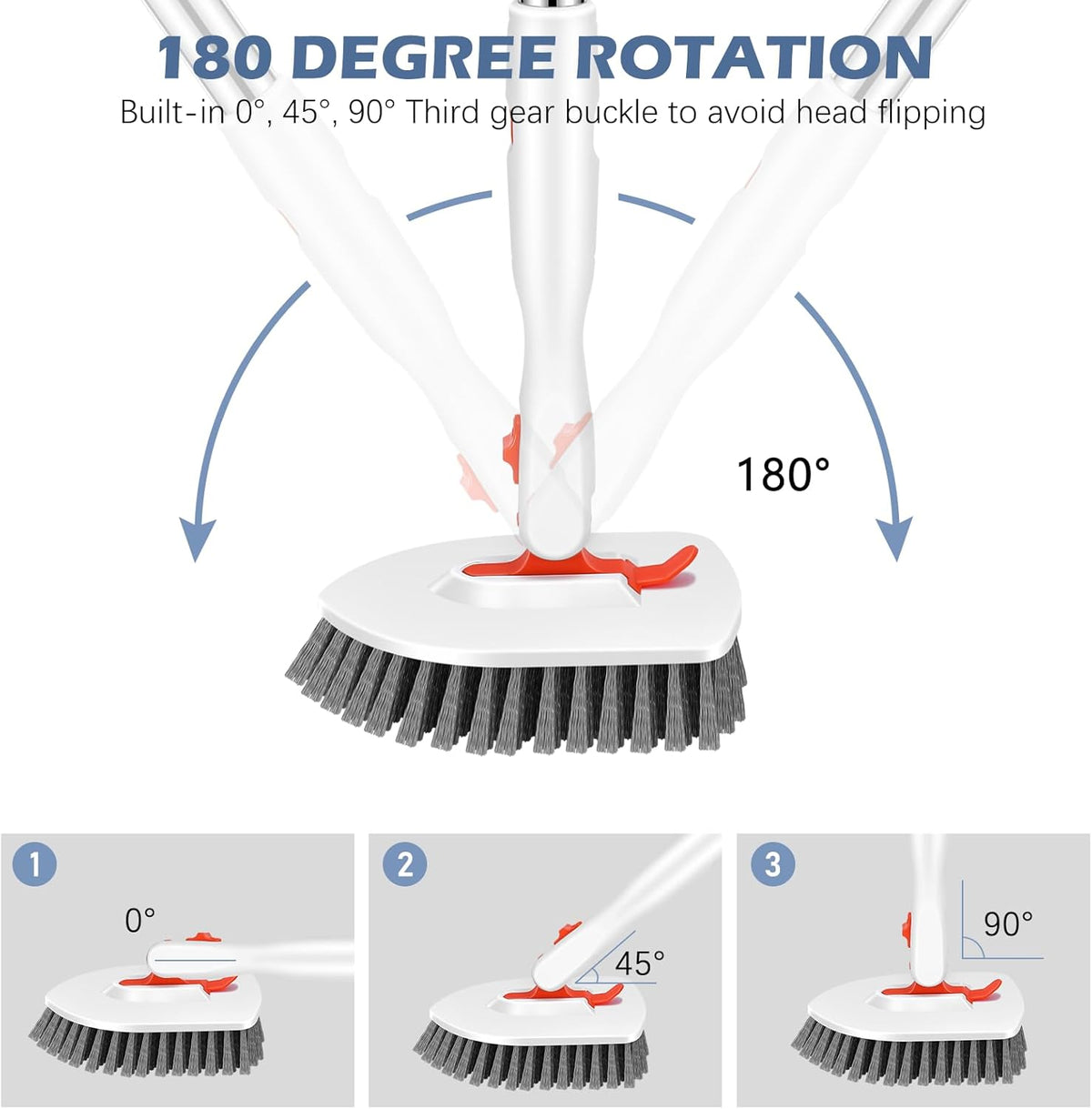 SetSail Floor Scrub Brush, 3-In-1 Tile Tub Floor Scrubber with 52-inch Adjustable Long Handle Shower Cleaner Brush and 3 Detachable Replacement Brush