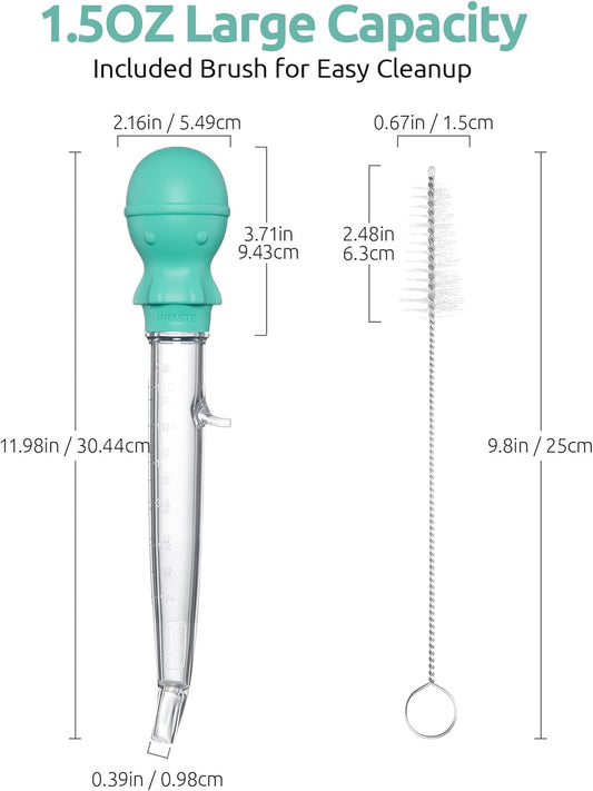 U-Taste 1.5oz Angled Turkey Baster - 228.2℉ Heat Resistant Food Grade Tritan and Silicone Large Octopus Bulb Baster Set with Cleaning Brush for