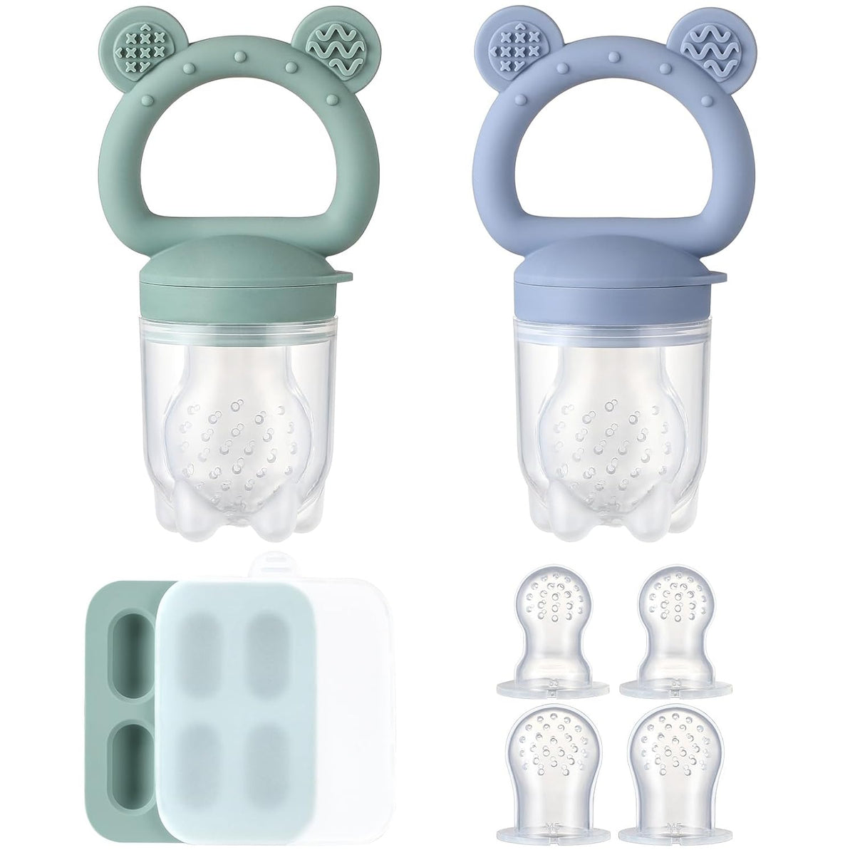 2 Pack Silicone Baby Fruit Feeder with Mini Freezer Tray, Breastmilk Popsicle Molds for Baby Teething Relief, Fresh Food Feeder for Safe Infant Self