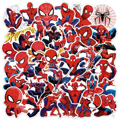 50pcs Spiderman Stickers for Water Bottle, Cool SuperHero Movie Waterproof Vinyl Decal for Kids Teen Adult Laptop Skateboard Phone Travel Case Bike