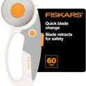 Fiskars 60mm Rotary Cutter for Fabric with Ergonomic Loop Grip And Comfort Handle, Titanium Rotary Fabric Cutter for Thick Materials, Easy and Safe