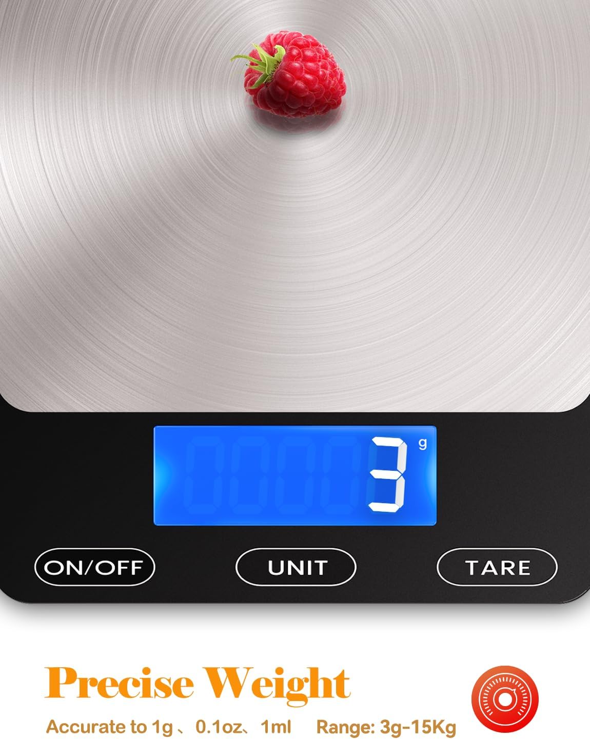 Food Scale -33lb Digital Kitchen Scale for Food Ounces Grams Rechargeable 304 Stainless Steel,Batteries and Type-C Charging | Perfect for Meal Prep