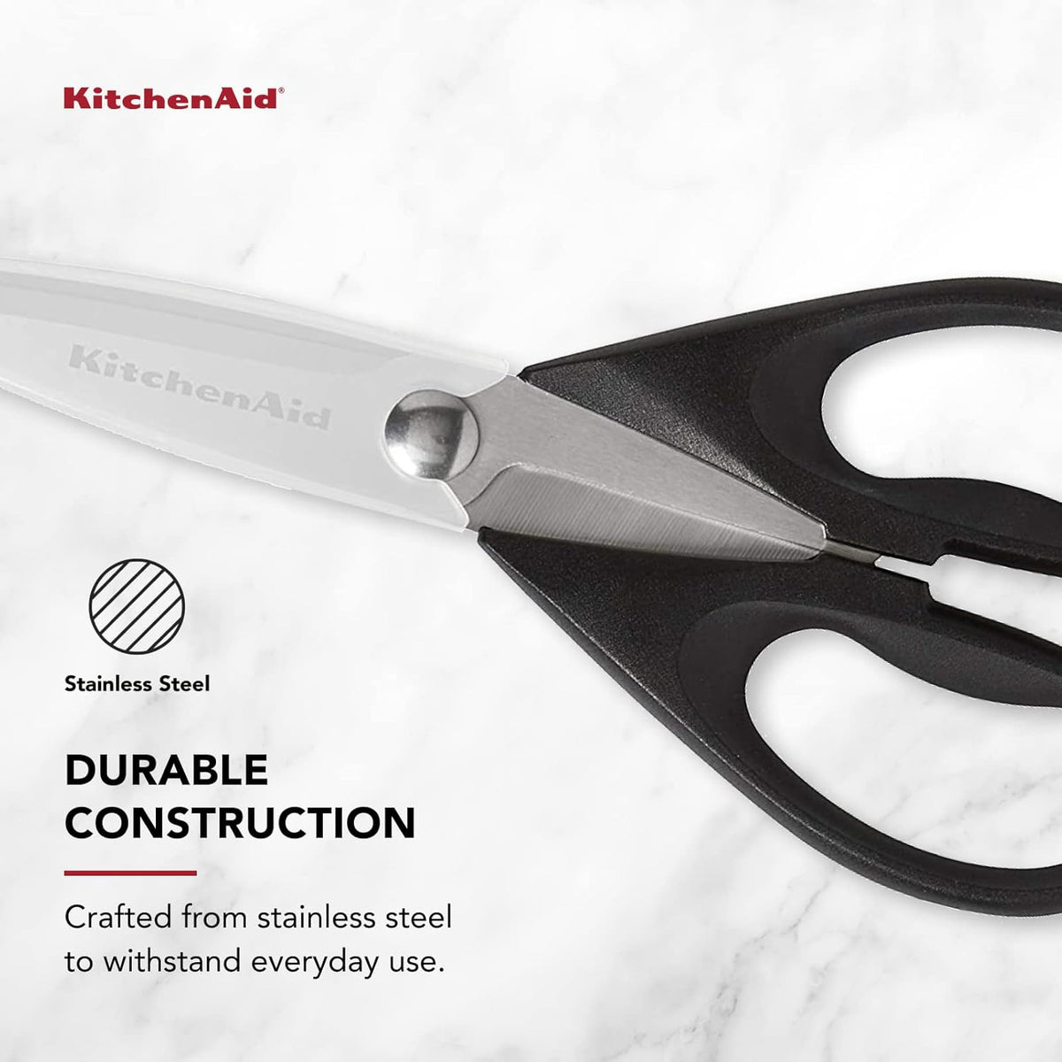 KitchenAid All Purpose Kitchen Shears with Protective Sheath Durable Stainless Steel Scissors, Dishwasher Safe, Soft Grip Comfort Handle, 8.72 Inch