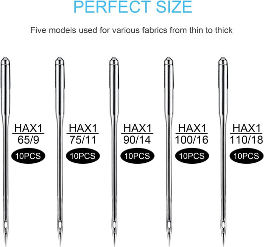 Sewing Machine Needles, 50 PCS Universal Sewing Machine Needle, Compatible with Singer, Brother, Janome, Varmax, Sizes HAX1 65/9, 75/11, 90/14
