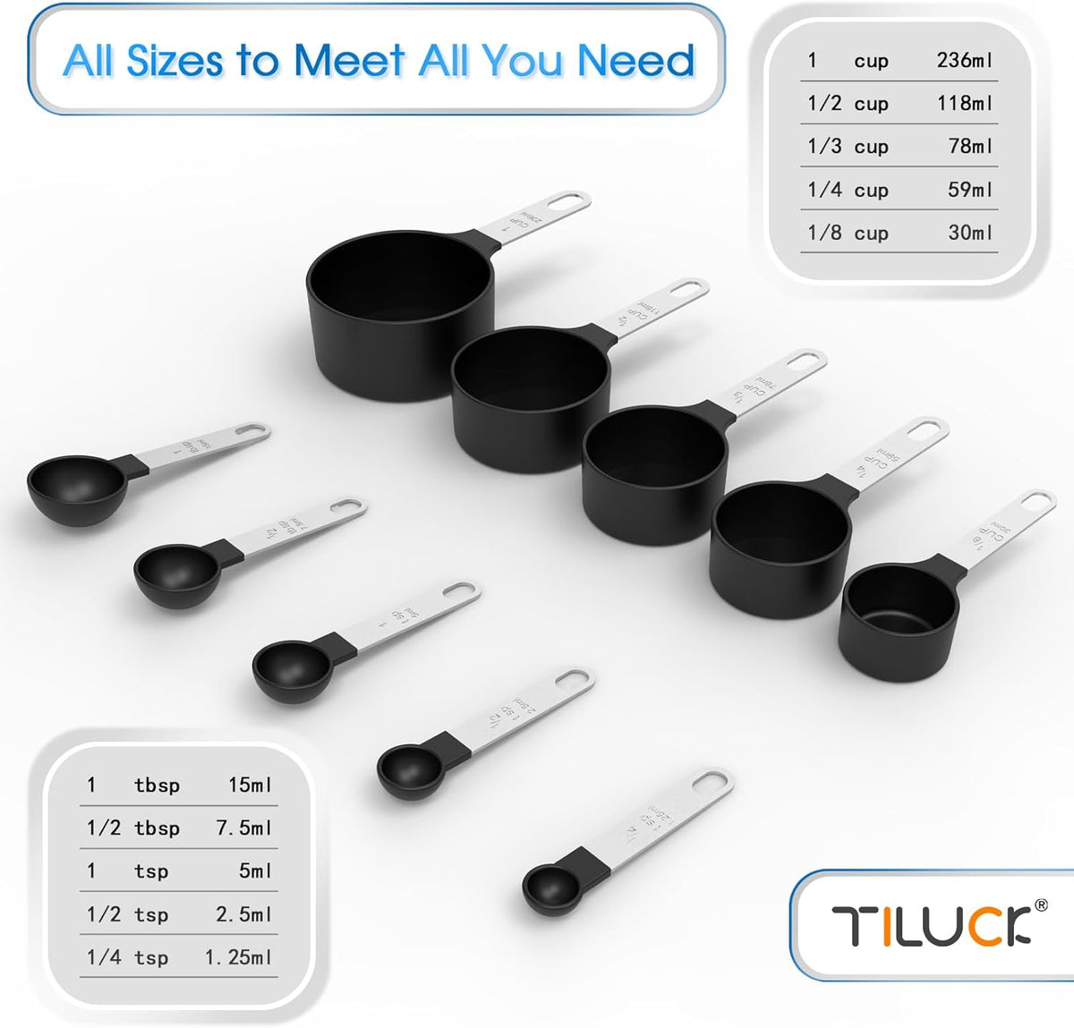 TILUCK Measuring Cups & Spoons Set, Stackable Cups and Spoons, Nesting Measure Cups with Stainless Steel Handle, Kitchen Gadgets for Cooking & Baking