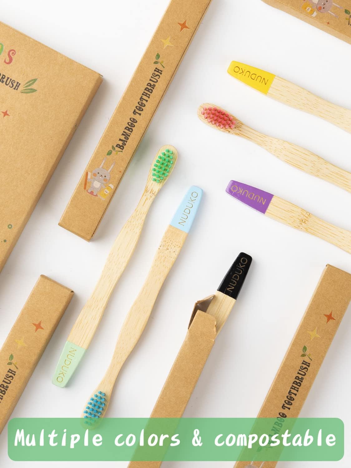 Kids Toothbrush Bamboo Toothbrushes 6 Pack - Organic Compostable Tooth Brush Wooden Baby Toddler Toothbrush, Eco-Friendly Natural Biodegradable Soft