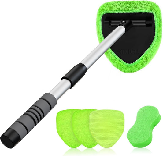 XINDELL 24-inch Windshield Cleaner Tool – Upgrade Large Head Car Interior&Exterior Window Cleaning Kit with Extendable Handle & 4 Microfiber Pads