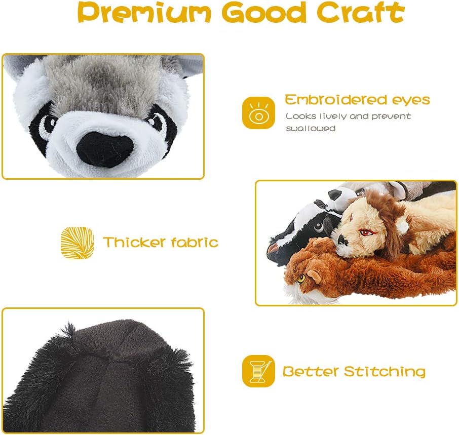 Dog Squeak Toys, No Stuffing Plush Dogs Chew Toy Bundle for Small Medium Large Breed Chewer Tough Durable Squeaky Pet Fetch Puppy Teething Chewing