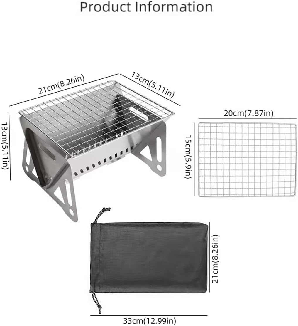WINB Portable Folding BBQ Grill for 1-2 People - Mini Charcoal Grill for Camping, Compact Stainless Steel Fire Pit with Carry Bag, Outdoor Grill