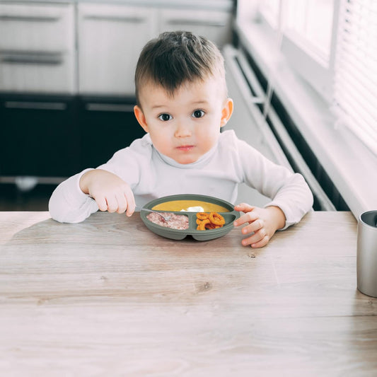 Toddler Plates 3 Pack, Divided Suction Plates for Baby, 100% Food Grade Silicone Baby Plates, Non-Slip, Baby Led Weaning Supplies, Microwave