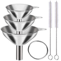 Metal Stainless Steel Funnel, Large Medium Small Funnel Set of 3, Food Grade Mini Funnels for Kitchen Use Filling Bottles Flask Cooking, 2 Brushes