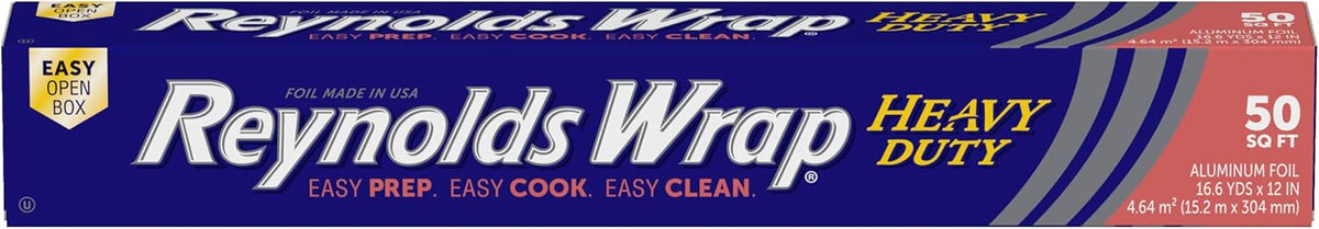 Reynolds Wrap Heavy Duty Aluminum Foil Roll, Thick Heavy Duty Foil for Added Strength and Durability, Secure Easy Open and Close Tab, 12 Inches Wide