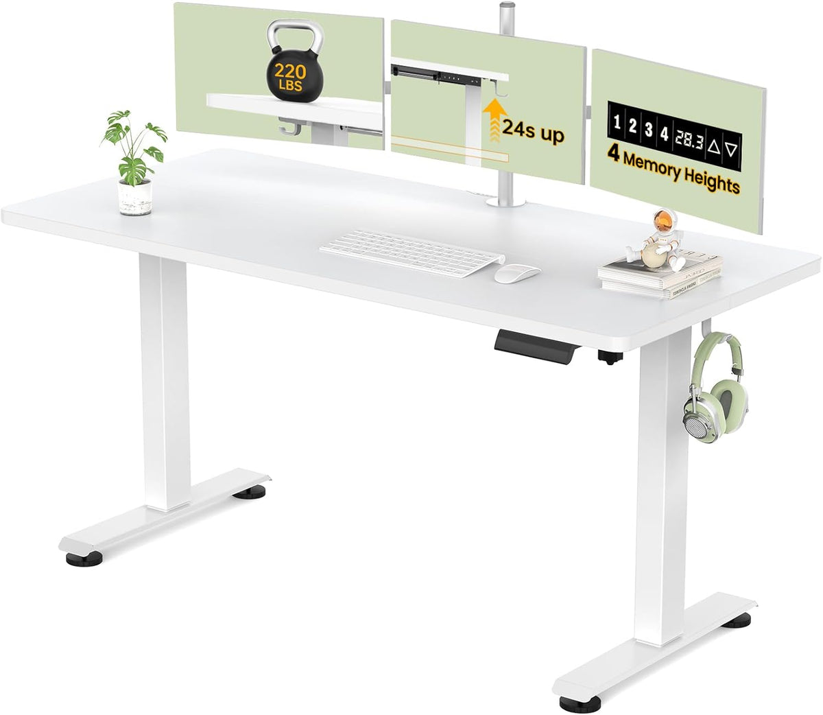 Veken 55 Inch Large Electric Standing Desk,Sit to Stand Up, Heights Adjustable, Work Home Office Computer Table for Study, Walking Pad, Writing, and