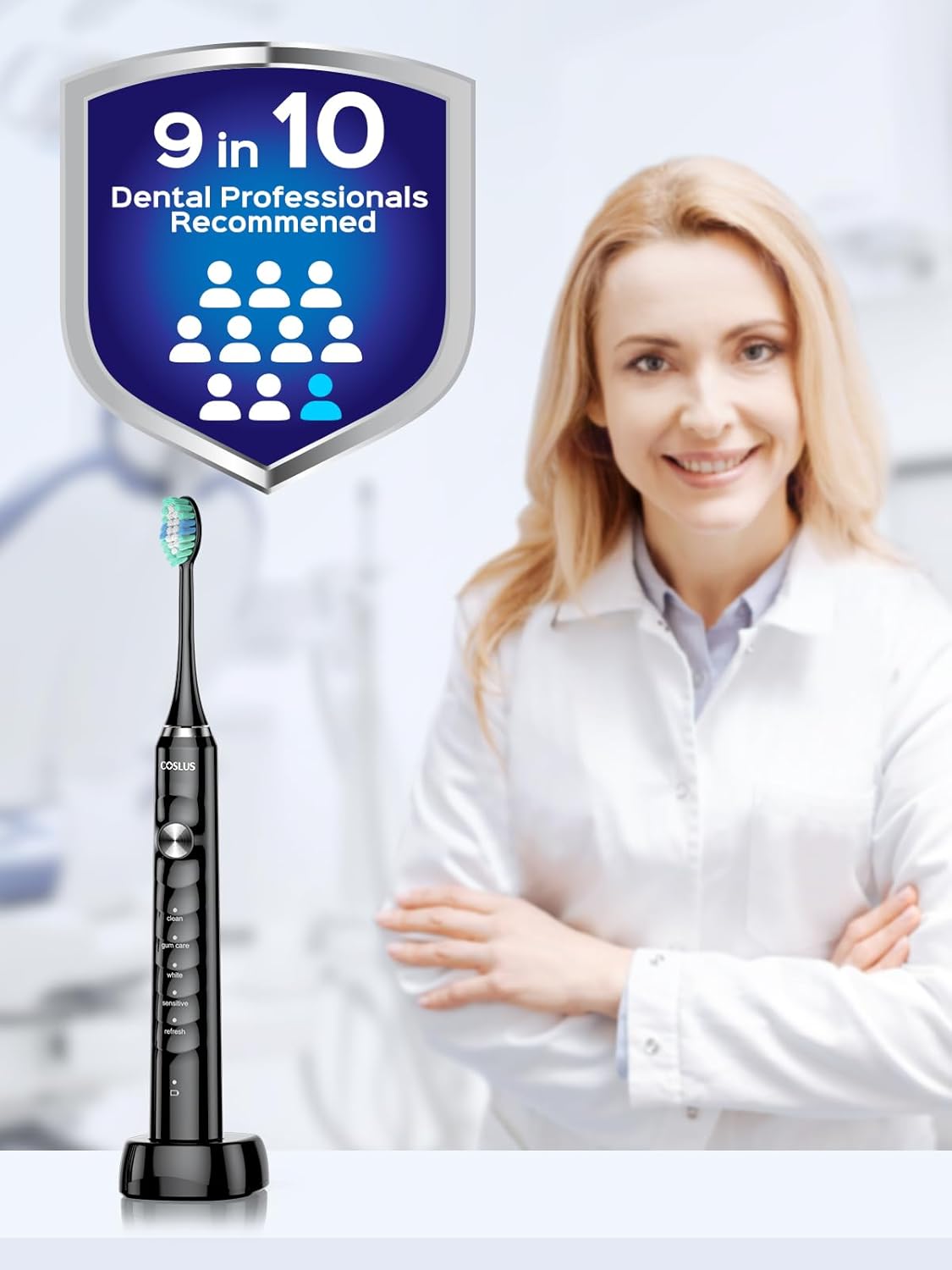 COSLUS Sonic Electric Toothbrush for Adults: 47000 VPM for Deep Cleaning & Whitening with Travel Case - 5 Modes for Sensitive Teeth & Braces