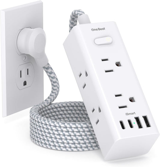 Power Strip Surge Protector - One Beat 6 Widely Outlets with 4 USB Ports (2 USB C), 5 Ft Extension Cord Flat Plug, Wall Mount Outlet Extender Small