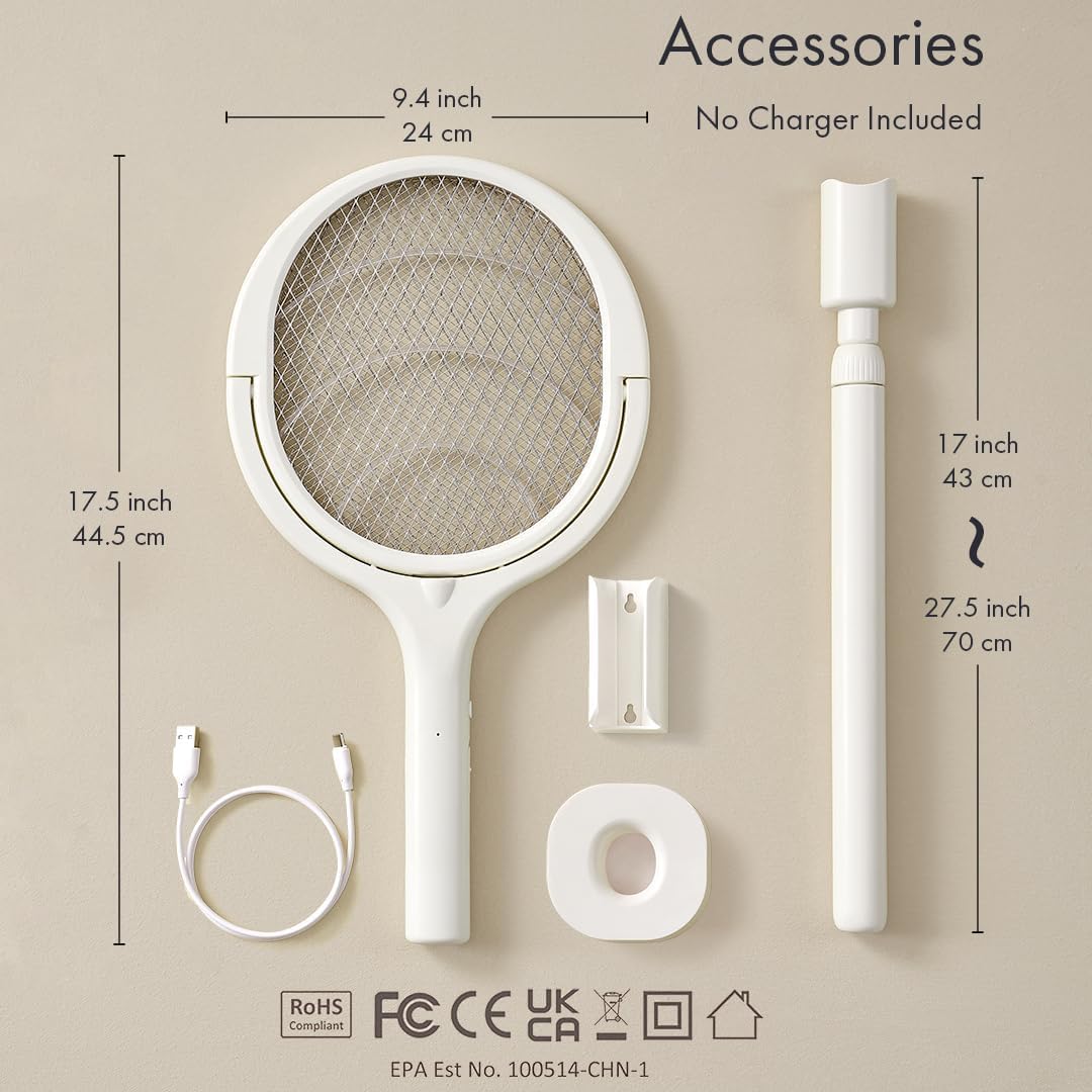 GeckoMan Rotating Head Electric Fly Swatter Racket Rechargeable Bug Zapper Racket Bug Zapper Indoor Fly Zapper Mosquito Zapper Flies Killer