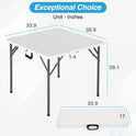 FDW 34" Folding Card Table Plastic Table Portable Square Height Dining Table Perfect for Party and Parties Backyard Events, White