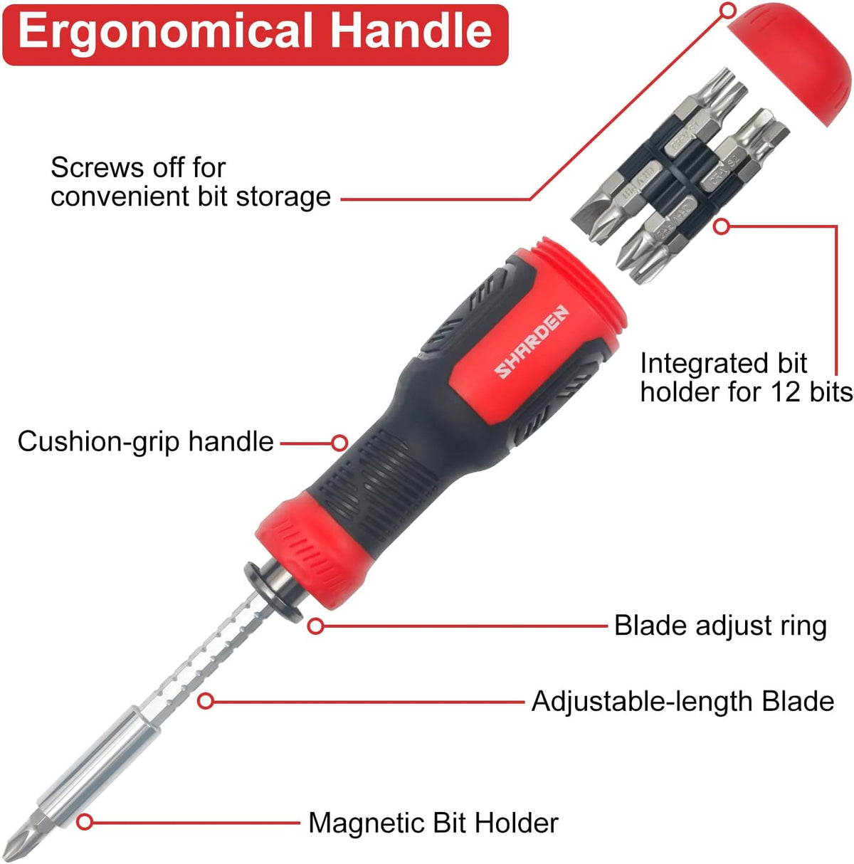 SHARDEN Multi Screwdriver 13-in-1 Screw Driver Adjustable Screwdriver Set Multitool All in One with Torx Security, Flat Head, Phillips, Hex, Square