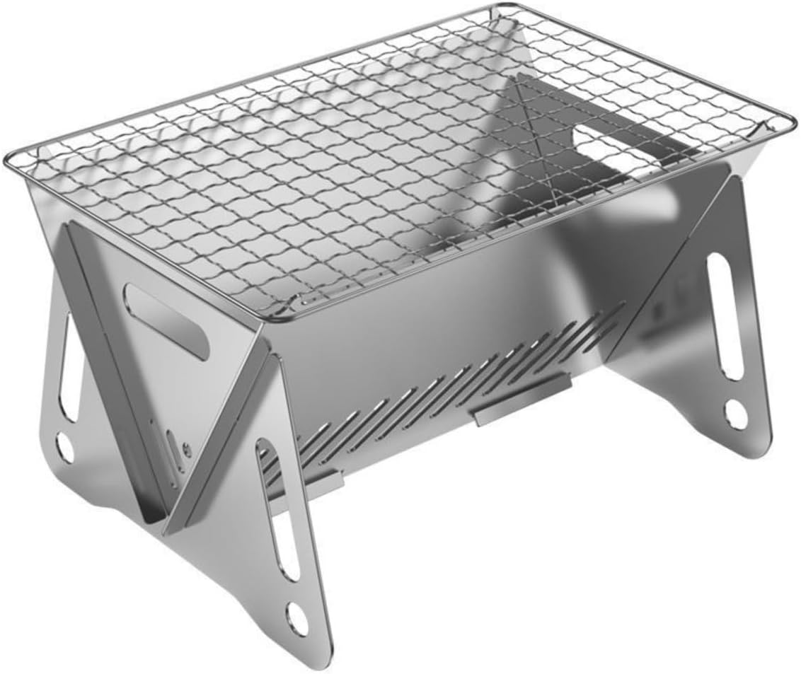 WINB Portable Folding BBQ Grill for 1-2 People - Mini Charcoal Grill for Camping, Compact Stainless Steel Fire Pit with Carry Bag, Outdoor Grill