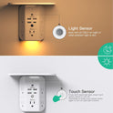 Mifaso 3-Sided Multi Plug Power Strip, Wall Extender with Shelf, Night Light & Surge Protector, USB Wall Charger with 5 AC Wide Space Outlets and 3