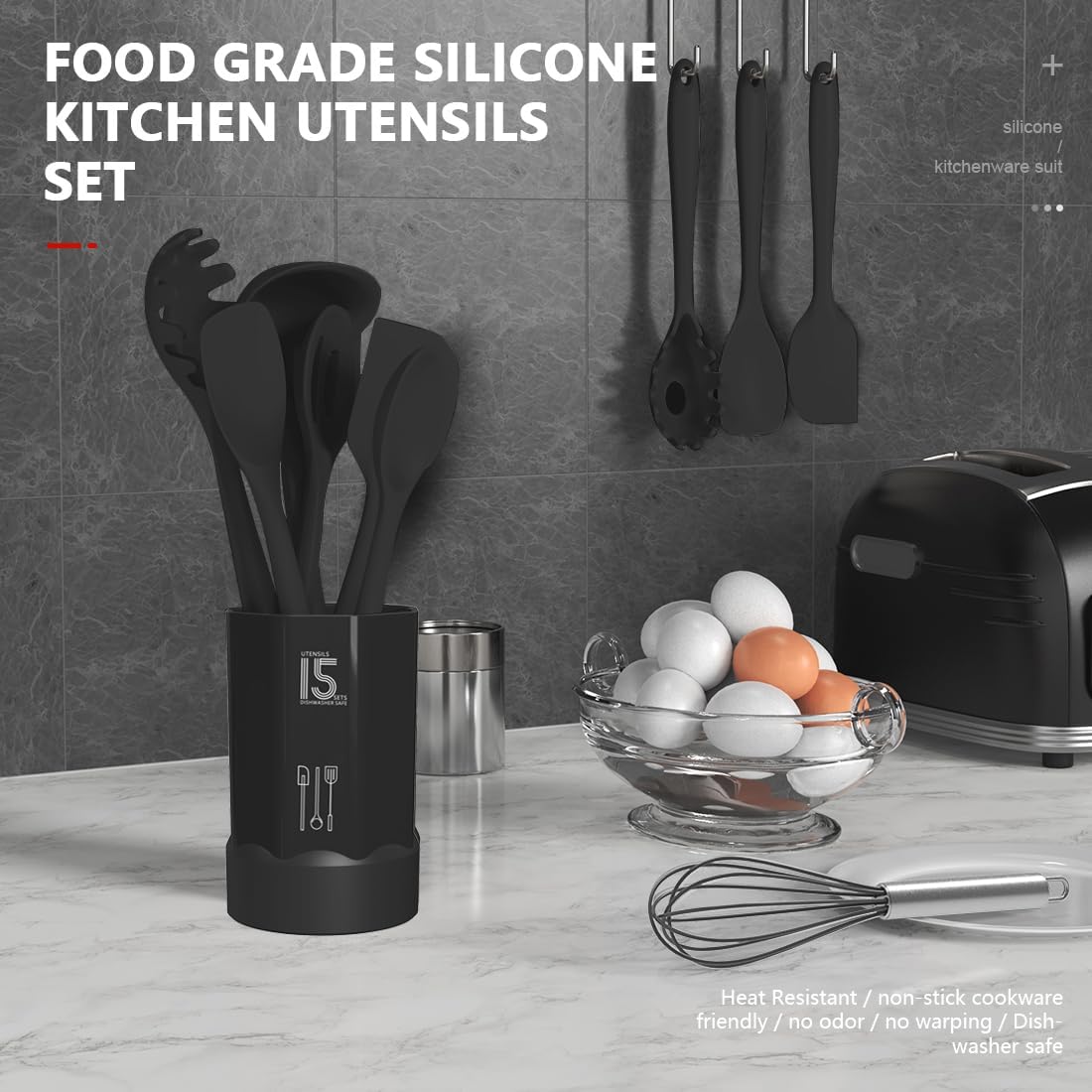 Silicone Cooking Utensils Set - 446°F Heat Resistant Kitchen Utensils,Turner Tongs,Spatula,Spoon,Brush,Whisk,Kitchen Utensil Gadgets Tools Set for