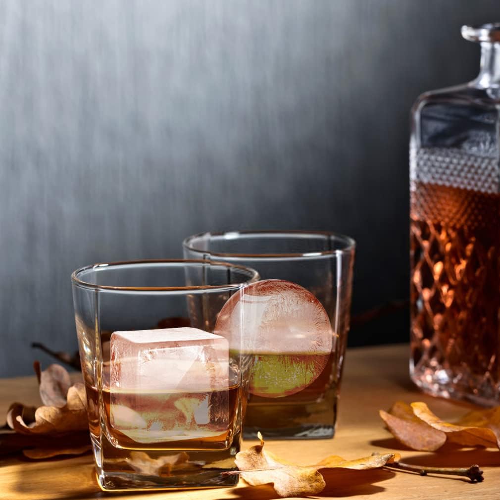 ROTTAY Ice Cube Trays (Set of 2), Sphere Ice Ball Maker with Lid & Large Square Ice Cube Maker for Whiskey, Cocktails and Homemade, Keep Drinks