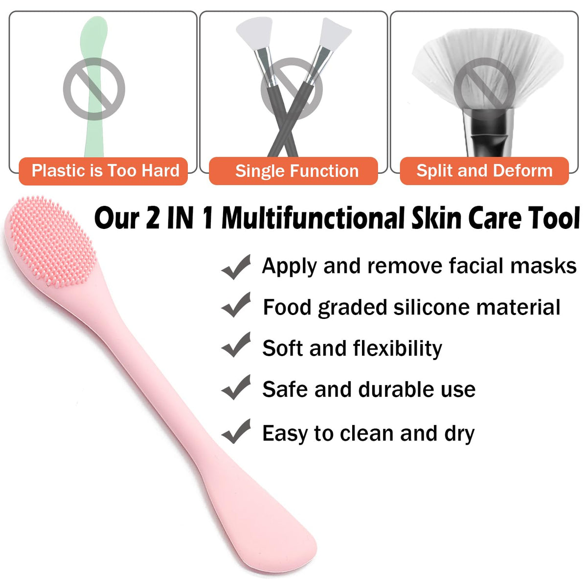 Facial Cleansing Brush, 2 in 1 Silicone Face Mask Brush & Face Scrubber, For Exfoliating, Massaging, Remove Blackheads, Makeup Skincare Removal