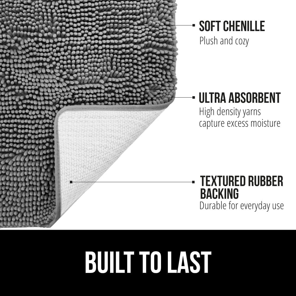 GORILLA GRIP Bath Rug Mat, Thick Soft Absorbent Chenille, Quick Dry Microfiber Mats, Rubber Backing Washable Shower Floor Rugs, Bathmat Runner, US