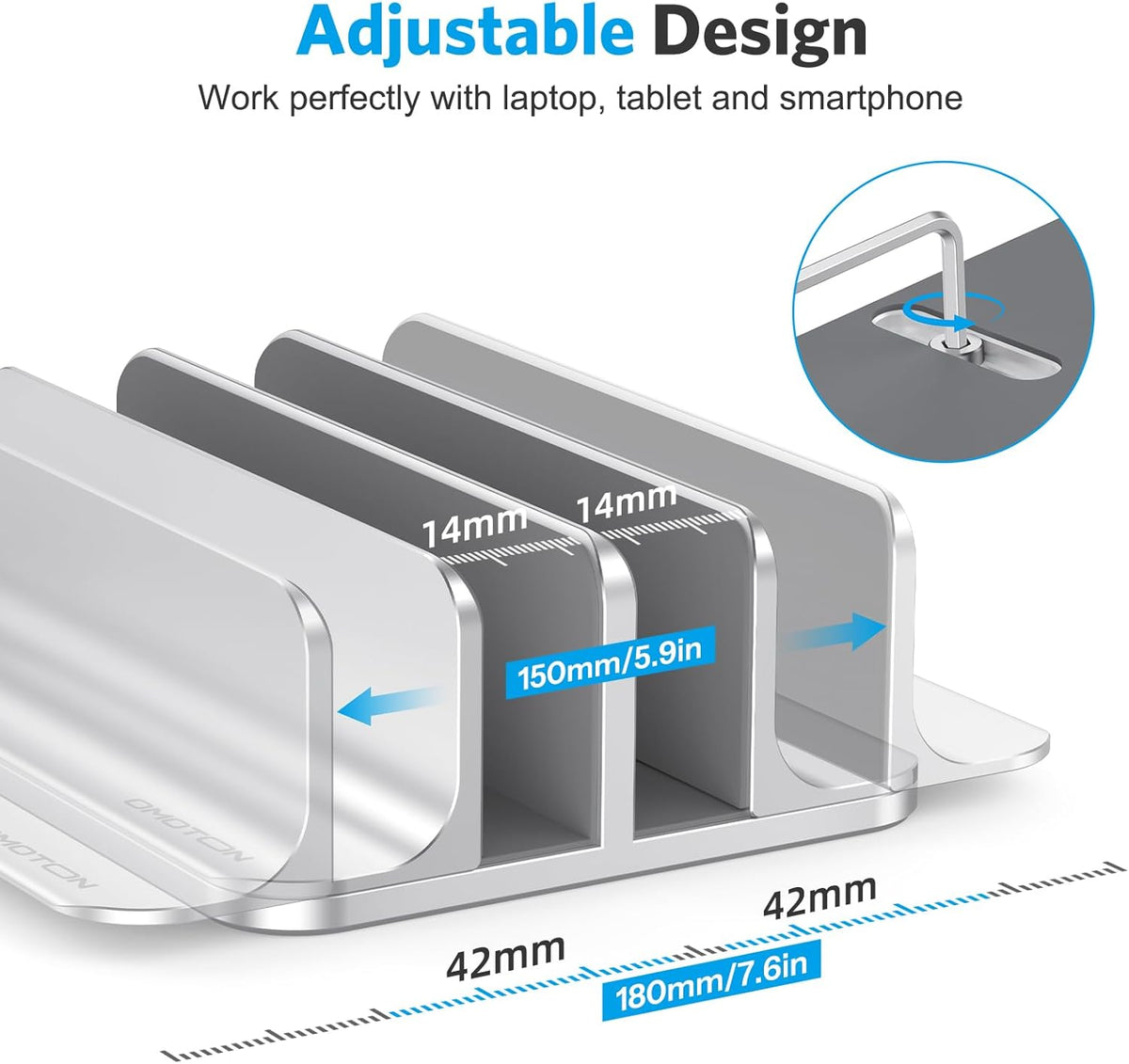 OMOTON [Updated Dock Version] Vertical Laptop Stand, Double Desktop Stand Holder with Adjustable Dock (Up to 17.3 inch), Fits All