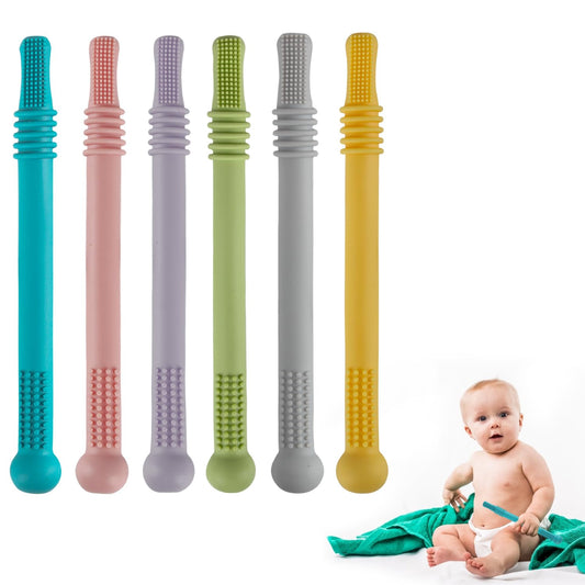 Fu Store Hollow Teether Tube Chew Straw Sensory Toy for Infant Toddlers Silicone Tubes Teething Toys for Babies 18-36 Months Gifts Learning