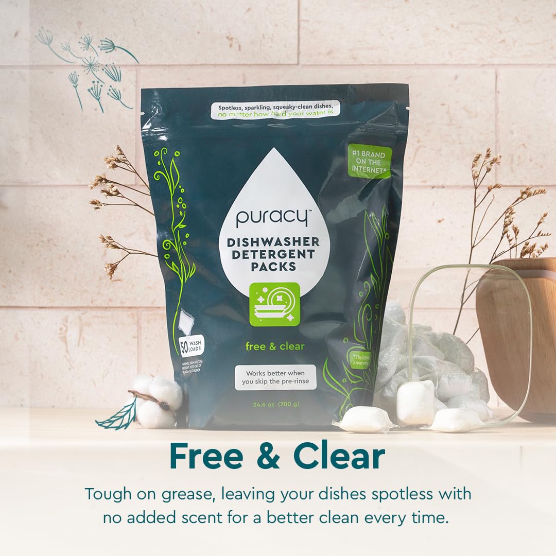 Puracy Dishwasher Pods, Natural Dishwasher Detergent, Free & Clear Dish tabs - Enzyme-Powered, Spot & Residue Free - TikTok Trend Items, Must Haves